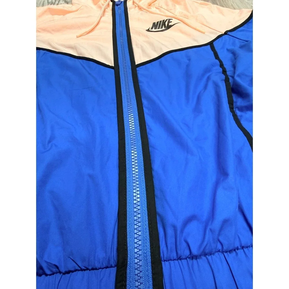 Nike Colorblock Windbreaker Jacket XS Blue Peach Hooded Zip Up Lightweight Y2K